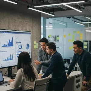 Facebook ads experts reviewing campaign data in Melbourne office