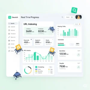 SEO dashboard visualizing rapid URL indexing progress and success rate